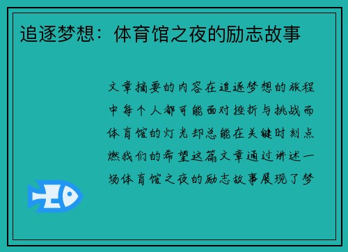 追逐梦想：体育馆之夜的励志故事